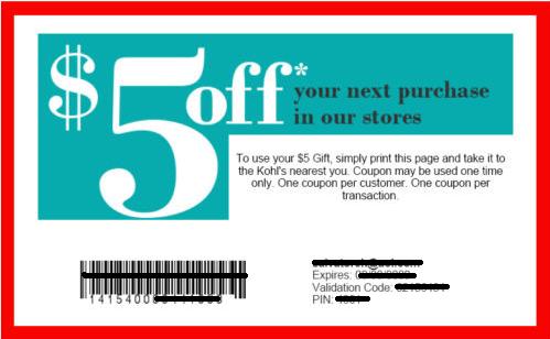 Kolhs Sample Coupon
